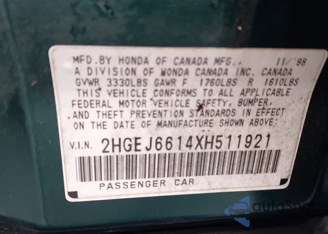 1999 Honda Civic Value Package z USA, uszkodzony, nr VIN 2HGEJ6614XH511921